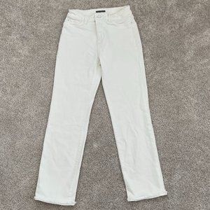 DL 1961 White Denim Straight Cut w Ankle Fray